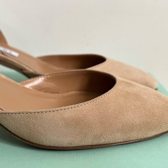 Aquazzura Talita Beige New Nude Suede Block Heel Slingback Pumps - Picture 9 of 14